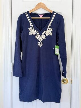 Lilly Pulitzer TRUE NAVY DAYLIN DRESS LONG SLEEVE Size M Medium 62133 NEW NWT